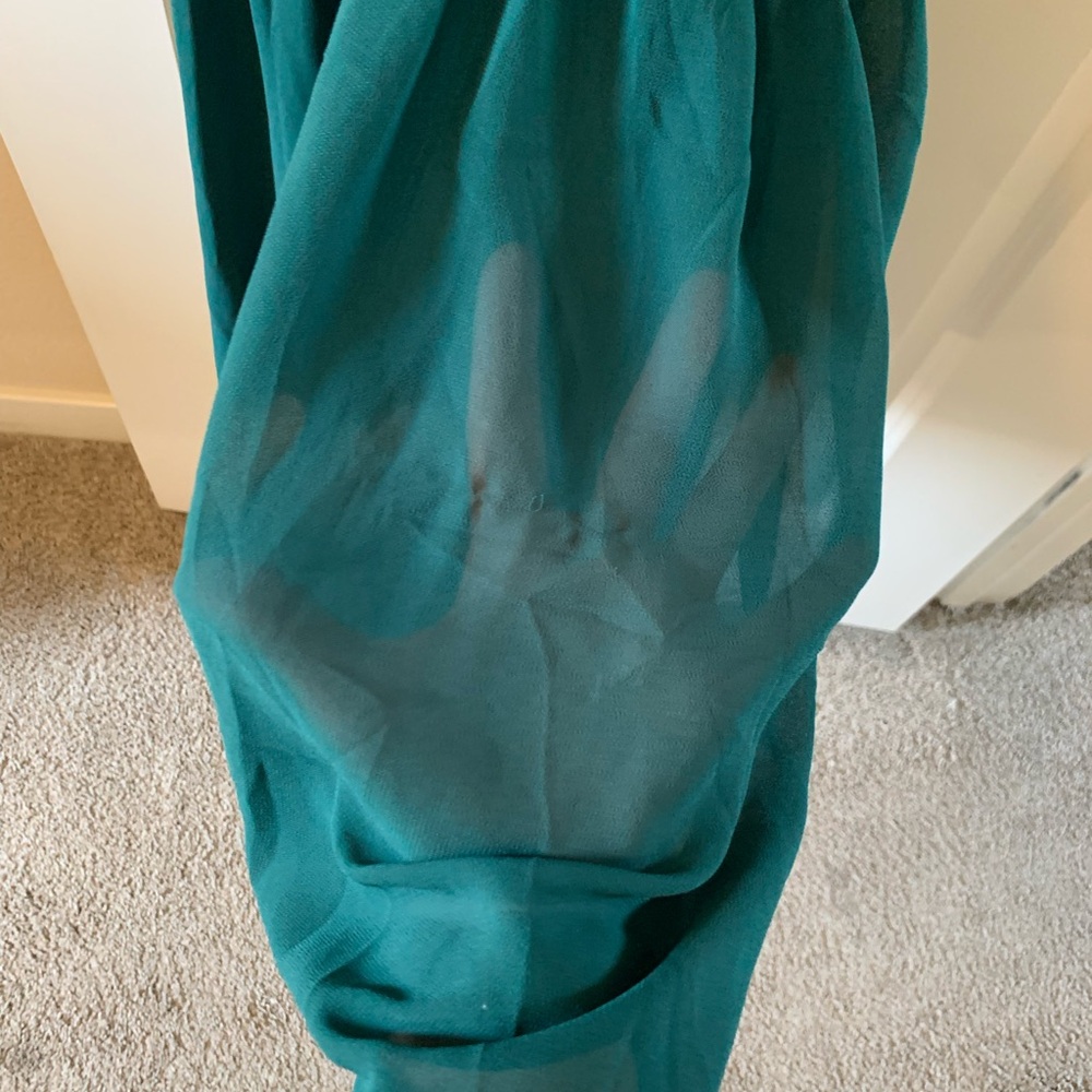 Pink blush forest green tierd off the should dress - Picture 5 of 6